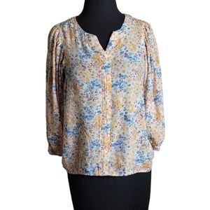 A.N.A floral peasant blouse medium petite split neck 3/4 sleeve boho top